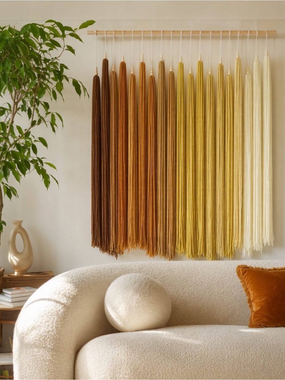 NEW Anthropologie XL Yellow Boho Tapestry Macrame Dyed Yarn Wall Hanging 40 x 45